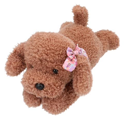 Depesche 13173 TOPModel Floral - Kuscheltier Hund mit gelocktem Fell in Braun, ca. 24 cm großes Plüschtier mit Schleife