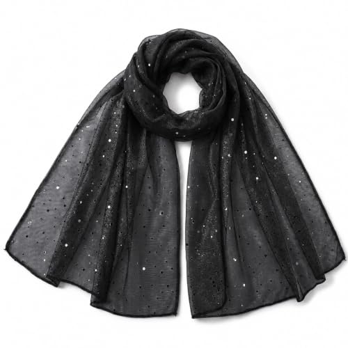 Kynigo Black Rave Scarf Sequin Head Scar, Sparkling Headscarf for Women