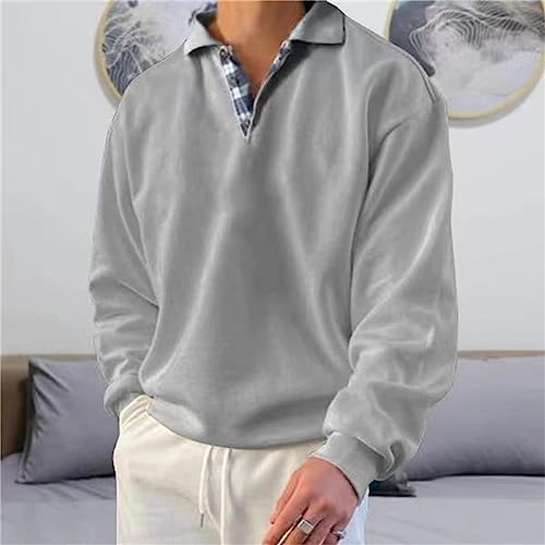 Men's Quarter Button Sweatershirt Long Sleeve Pullover Lapel Solid Color Sweaters Loose Fit Casual Sweater2