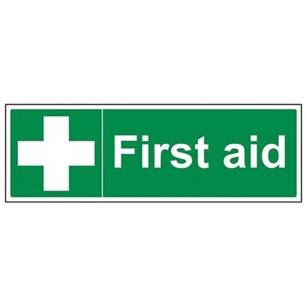 V Safety First Aid Sign - 450mm x 150mm - Self Adhesive Vinyl