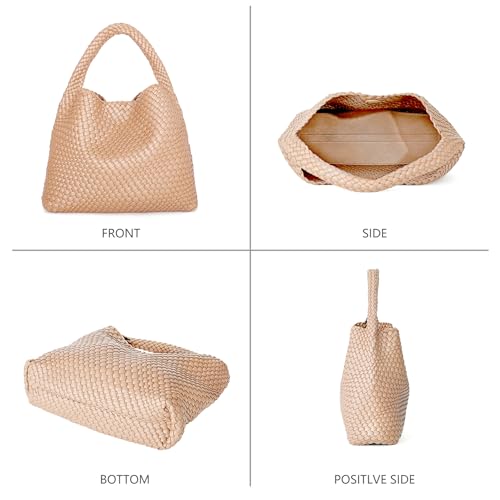 Image of Woven Tote Bag for Women, Fashion Woven Bags for Women Vegan Leather Shoulder Handbags Large Summer Beach Travel Bag