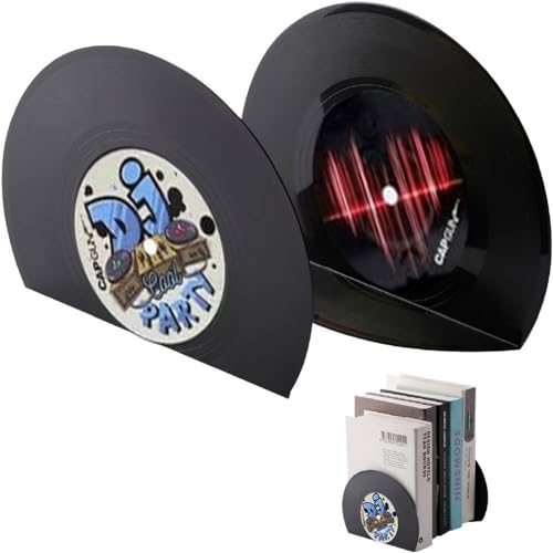 Seventwofive Modern Book Ends For Shelves, Retro Vinyl Record Design Bookends Decorative Bookends For Vintage Lovers,Fancy Modern Decorative Book Accessories To Hold Books Firmly On Bookshelf thumb #7