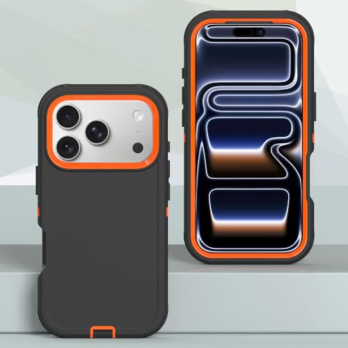 Image of Rugged Case Compatible with iPhone 17 Pro | Heavy-Duty Shockproof Protective Cover, Black+Orange