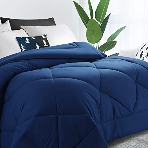 MOONCAST All Season Comforter Soft Quilted Down Alternative Summer Cooling Duvet Insert Machine Washable Bedding Diamond stitched Hotel Collection-Blue 90
