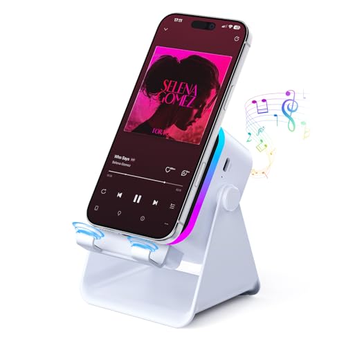 BOLONMI Wireless Bluetooth Induction Speaker, Phone Speaker Amplifier with Colorful Lights & 3500mAh Battery, Portable Phone Stand Compatible with iPhone/iPad/Android/Samsung - White