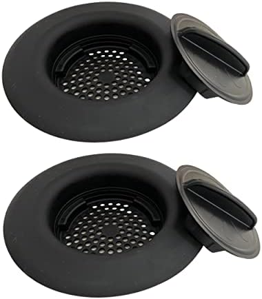 FLI Products Flex Strainer DPFS1010-2 Kitchen Sink Strainer and Drain Plug Stopper All in One, Fits All 3-1/2” Drains and Disposals, 5-1/4” Diameter Basket, USA MADE Thermoplastic Material Black (2Pk)