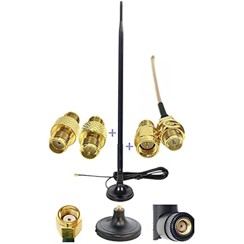 Universal Kit Dual Band Wi-Fi 9dbi Extension Long Range Omni Directional 2.4/5Ghz Antenna RP-SMA Male Connector on Magnet Base with Connectors and Extenders Cover