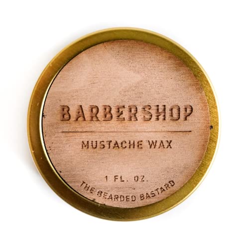 Barbershop Mustache Wax 1 Ounce Tin of Strong All Day Hold Mustache Wax with Beeswax, Lanolin, Tea Tree and Jojoba Essential Oils, Mens Care Great Smelling Facial Hair Products