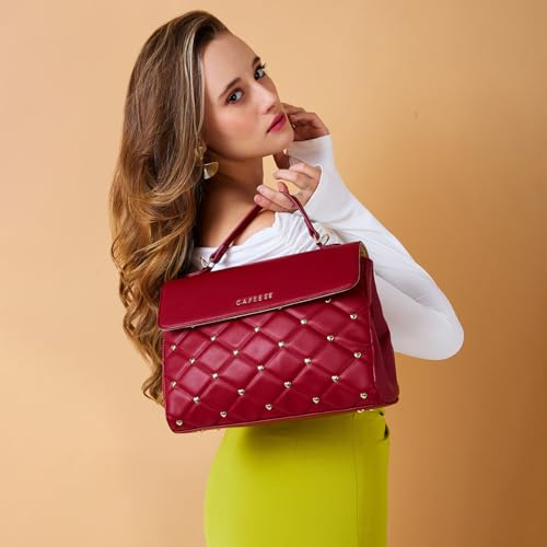 Image of Caprese Cheryl Satchel Bag, Large | Stylish Quilted Handbag for Women with Multiple Compartments & Adjustable & Detachable Sling Strap | Secure Zip Closure| Perfect for Casual & Daily Essentials