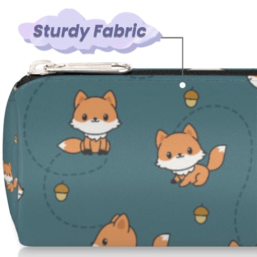 Image of Playful Baby Foxes Canvas Pencil Case Bag, Cute Fox Cylinder Zippe Pencil Case Storage Pouch Simple Stationery Bag for Middle High School Office College Student
