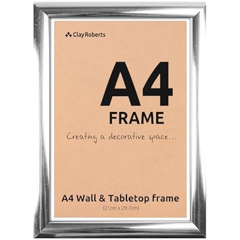 Clay:Roberts A4 Silver Photo Frame, Picture Frame, Certificate and Document Frame, Wall Mountable and Table Top Cover