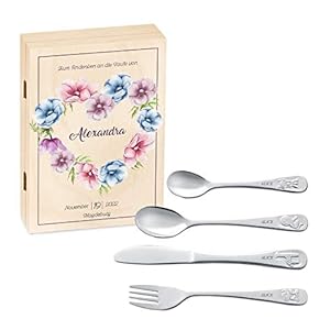 Maverton Kinderbesteck Set mit Gravur Holzbox