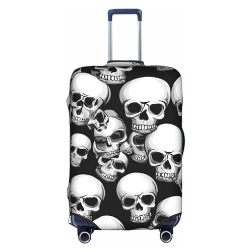 Black and white skulls pattern Print Protective Suitcase Cover Washable Travel Luggage Protector with Concealed Zipper