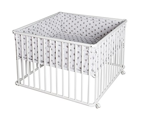 Schardt Basic - Parque para bebé, 100 x 100 cm, con colchón con estampado de estrellas, color gris