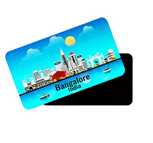 Image of dhcrafts Rectangular Rubber Fridge Magnet /Magnetic Card Blue India Bangalore Design Pack of 1 (8.6cm x 5.4cm)