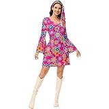 Kranchungel Disco Outfit Women 70s Disco Dress Hippie Costume Floral Disco Gogo Dress Halloween Costume Rose Floral Large