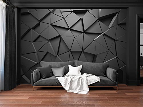 Papier peint mural 3D géométrique noir pour masquer les défauts du mur