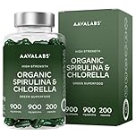Spirulina & Chlorella Bio [1800 mg] AAVALABS - Alga Spirulina Bio Compresse - Clorella e Spirulina Polvere da Alghe Naturali di Alta Qualità con Fitonutrienti - Ideale per Frullati - 200 Capsule Vegan