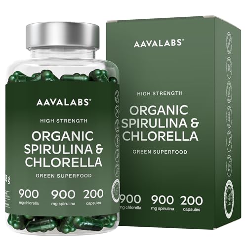 AAVALABS Spirulina Chlorella Capsules | 1800 mg, 200 capsules