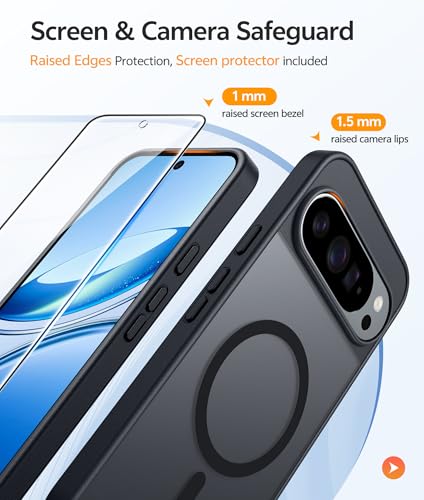Image of FNTCASE for Google Pixel 10 Pro Case: for Pixel 10 Case [Fit for Magsafe] Translucent Matte Cases with [Screen Protector] Military Grade Shockproof Protective Magnetic Phone Cover (6.3inch - Black)