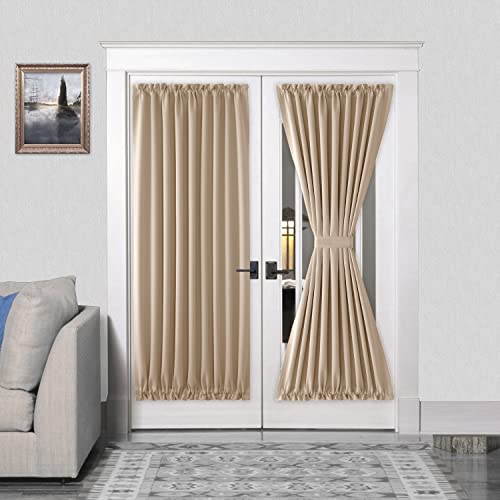 Image of DWCN French Door Curtains - Rod Pocket Thermal Blackout Curtain for Doors with Glass Window, Kitchen and Patio Doors for Privacy, 54 X 72 Inches Long, 1 Curtain Panel with Tieback, Beige