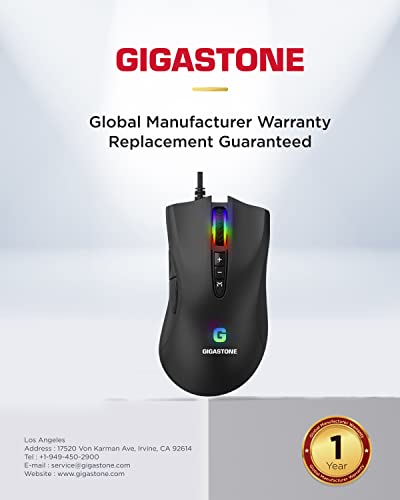Image of Gigastone Gaming Mouse, Wired, Optical, 10 Buttons, 16000 DPI, RGB Backlight, 4MB Onboard Memory, Ambidextrous, Black
