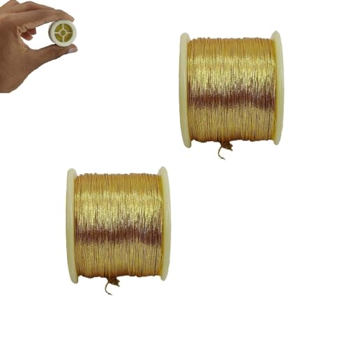 Image of Zari Metallic Threads 0.1 MM (2 Rolls) Antique Gold Color for Aari Work Garment Embroidery Sewing Needlework Crafts