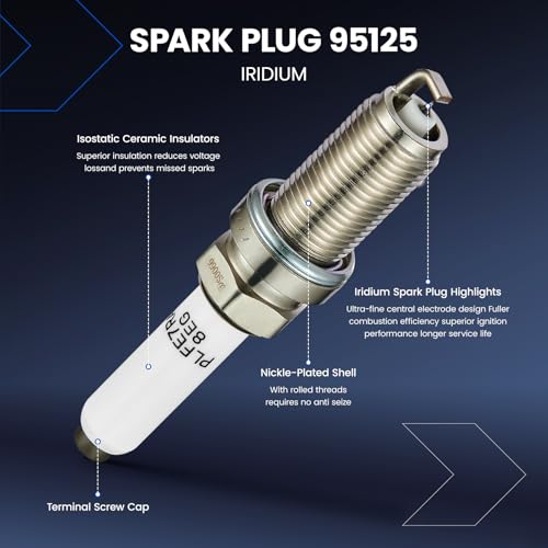 Image of Set of 4 Ignition Coil Pack UF716 and Iridium Spark Plugs LFER7BHX Compatible with Audi A3 A4 A5 A6 TT Q5 Q7 S3 S4 Compatible with Volkswagen Beetle Golf Jetta Passat Replace UF765 UF771