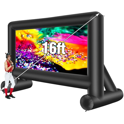 Image of AZXRHWYGS 16 Feet Inflatable Projector Screen Outdoor Inflatable Movie Screen with Blower Carry Bag - Front and Rear Projection Blow Up Screen for Backyard Movie Night Pool Party