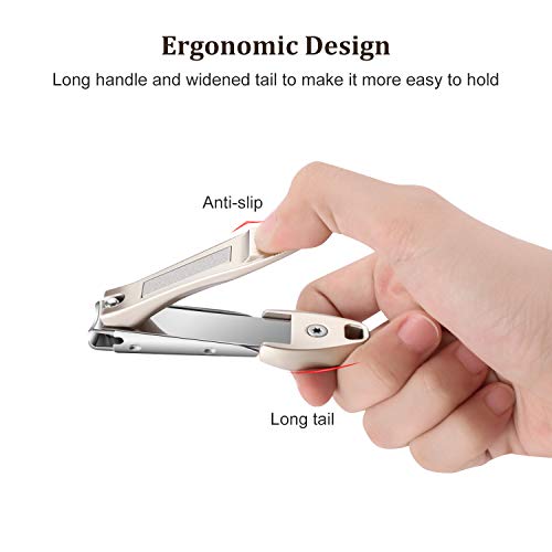 BESTOPE Nail Clippers with Catcher No Splash Fingernail Clippers Toenail Clippers with Nail File, Stainless Steel Nail Cutter Trimmer for Men and Women, Unique Mantis Design, Champagne Gold