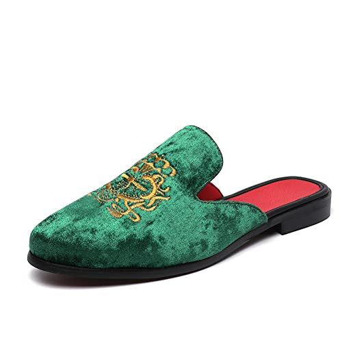 Image of FLQL Men's Leather Scuff Slippers Velvet Slip On Loafers Fashion Backless Mule Clogs Anti-Slip Sandals Slides for Men and Women Designer Size 7-13