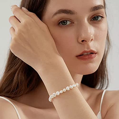 Wenssacc Pearl Stretch Bracelet White Freshwater Cultured Baroque Pearls Strand Elastic Stacking Bracelets Classic Dainty For Women Girls Mom #TOP3