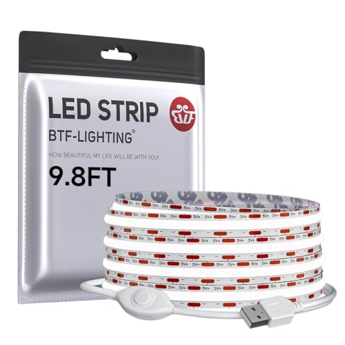 Image of BTF-LIGHTING FCOB COB LED Strip Lights 5V USB Powered Cool White 6000K | 9.8FT 960LEDs CRI90+ Dimmable Super Bright LED Light with 3M Tape for TV Backlight PC 3D Printer Cabinet Home DIY Lighting