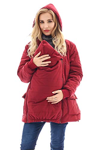Bearsland Maternity Babywearing Pregnancy Jacket Coat Mother s Down Duffle Coat with Windproof Waterproof,WineRed,XL