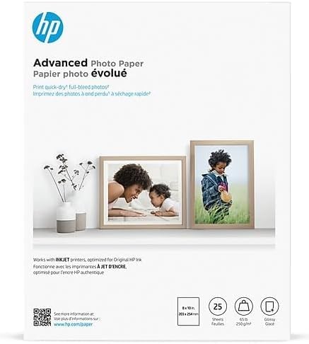 Image of HP Advanced Photo Paper, Glossy, 65 lb, 8 x 10 in., 203 x 254 mm, 25 sheets (6J777A) (Pack of 5)