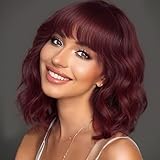 AISI HAIR Red Short Curly Bob Wig with Bangs Burgundy Wine Red Synthetic Wave Bob Wigs Natural Looking Heat Resistant Fiber Hair Wigs for Women (Wine red)