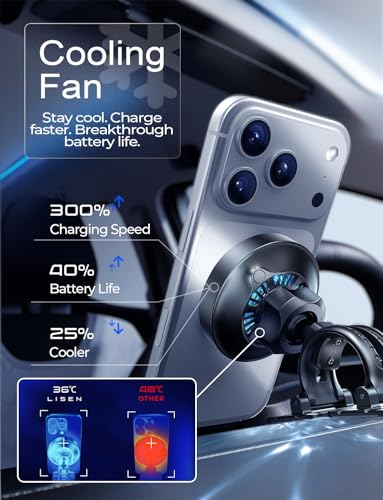 Image of LISEN for Qi2.2 25W MagSafe Car Mount Charge,Cooling Fan,95W Fast Adapter