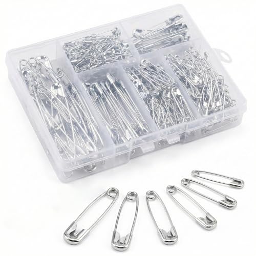 Kiperline Lot de 300 épingles à nourrice - 6 Tailles de 18 à 53 mm - Résistantes à la Rouille - Épingles à nourrice durables - pour vêtements,...