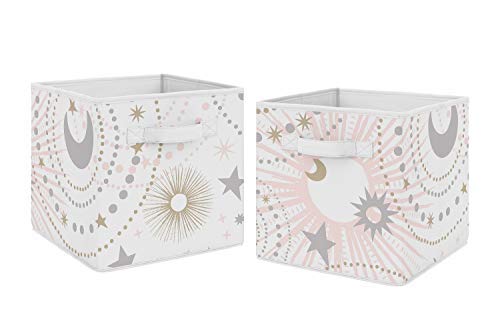 Sweet Jojo Designs Blush Pink, Gold and Grey Star and Moon Organizer Storage Bins for Celestial Collection - Set of 2