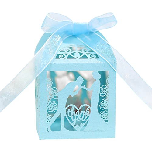 MLWSKERTY Hollow Couple Candy Boxes Set Of 50 Bowknot Ribbon Bridal Shower Party Supplies For Home Festival Party Wrapping