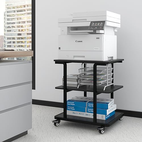 PUNCIA Support Imprimante à 3 Niveaux Meuble Bureau 60x50x68CM Table Imprimante avec roulettes Caisson de Rangement Organisateur de Stockage Charge de 90KG...