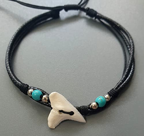 Genuine Mako Shark Tooth Bracelet for Men Fits 6 to 10 inch Wrist Size, Handmade Waxed Cord Corwrie Shell Shark Tooth Bracelet for Women Jewelry (GA099-BL)3