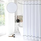 youngseahome White Shower Curtain with Black Border, Modern Chic Faux Linen Fabric Shower Curtains for Bathroom and Hotel,36 x 72 Inches