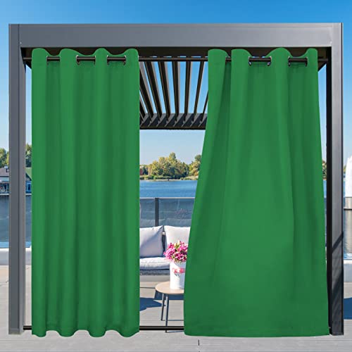 Image of Easy-Going Outdoor Curtains for Patio 1 Panel, 54x120 inch, Green | Waterproof, Windproof, Weatherproof Privacy Outdoor Curtains for Cabanas Porches and Pergolas, Grommet Top and Tab Bottom