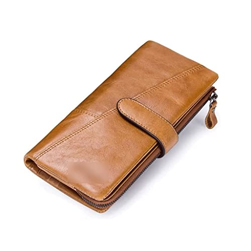 Wallet New Women's Leather Wallet Long Style Large Capacity Card Holder Classic Coins Pocket Unisex Coin Purses Tear-Resistant,Yellow,9x19cm