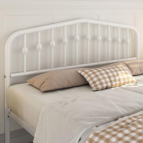 Yaheetech 5ft King Bed Frames Slatted Metal Bed with Crown-inspired Design Headboard/Spacious Under-bed Storage White