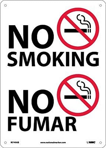 Panneau No Smoking NMC M749AB bilingue 10x14 aluminium blanc