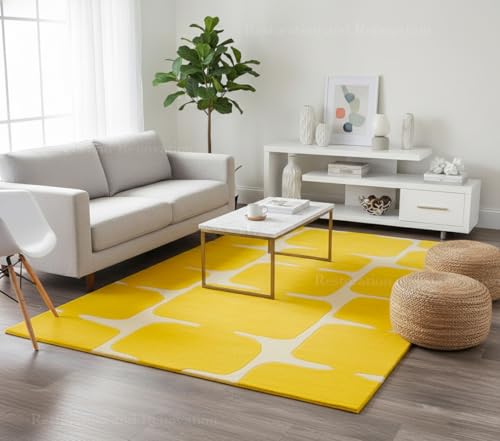 Image of Restoration and Renovation Modern Wool Area Rug - Contemporary Abstract Geometric Design, Thick & Soft Hand-Tufted Carpet - Ideal for Indoor Decor in Living Room, Bedroom (Honey, 8' x 10')