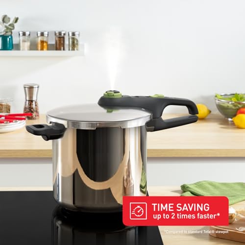 Tefal P2584402 Secure Trendy Pressure Cooker 8 L with Basket | 2-Level Cooking Regulator: Intensive Level 117 °C, Gentle Level 112 °C | Induction Capsule Base | for All Hobs | Stainless Steel/Black - Image 4