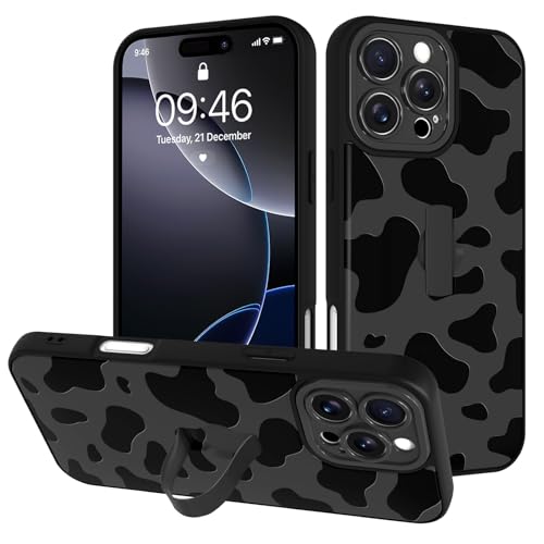Image of for iPhone 16 Pro Max Case with Finger Strap Holder, Cute Cool Cow Print Pattern Design for Women Men, Shockproof Anti Scratch Hand Kickstand Protective Cover, Gray